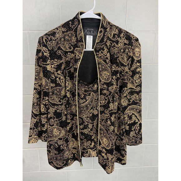 Alex Evenings Petite 2‎ PC Set Paisley Jacket Tank Top Gold Black LP - Picture 1 of 9